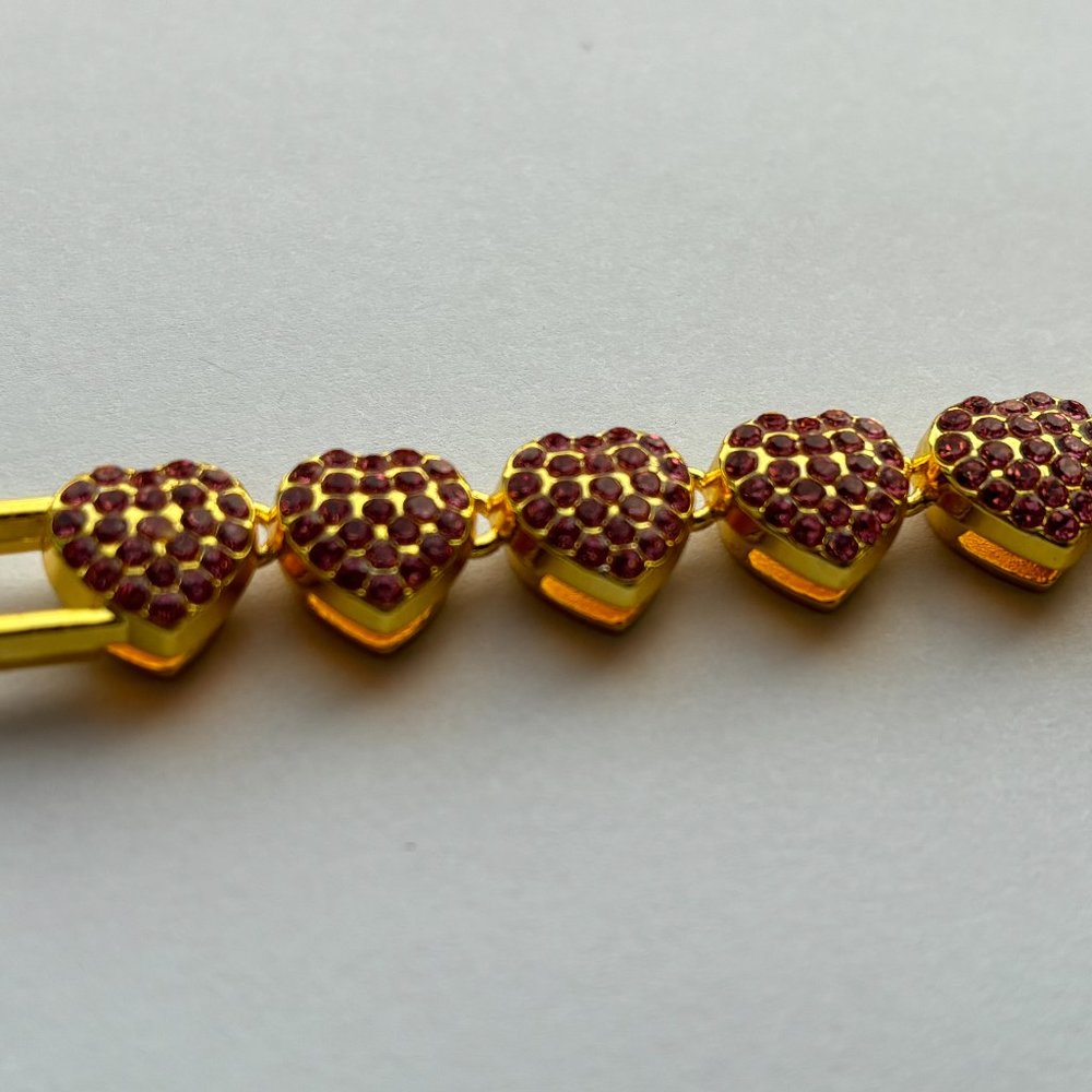Fifth Avenue Strawberry Chain Necklace Gold Round Cut Red Rhinestone 24 inch